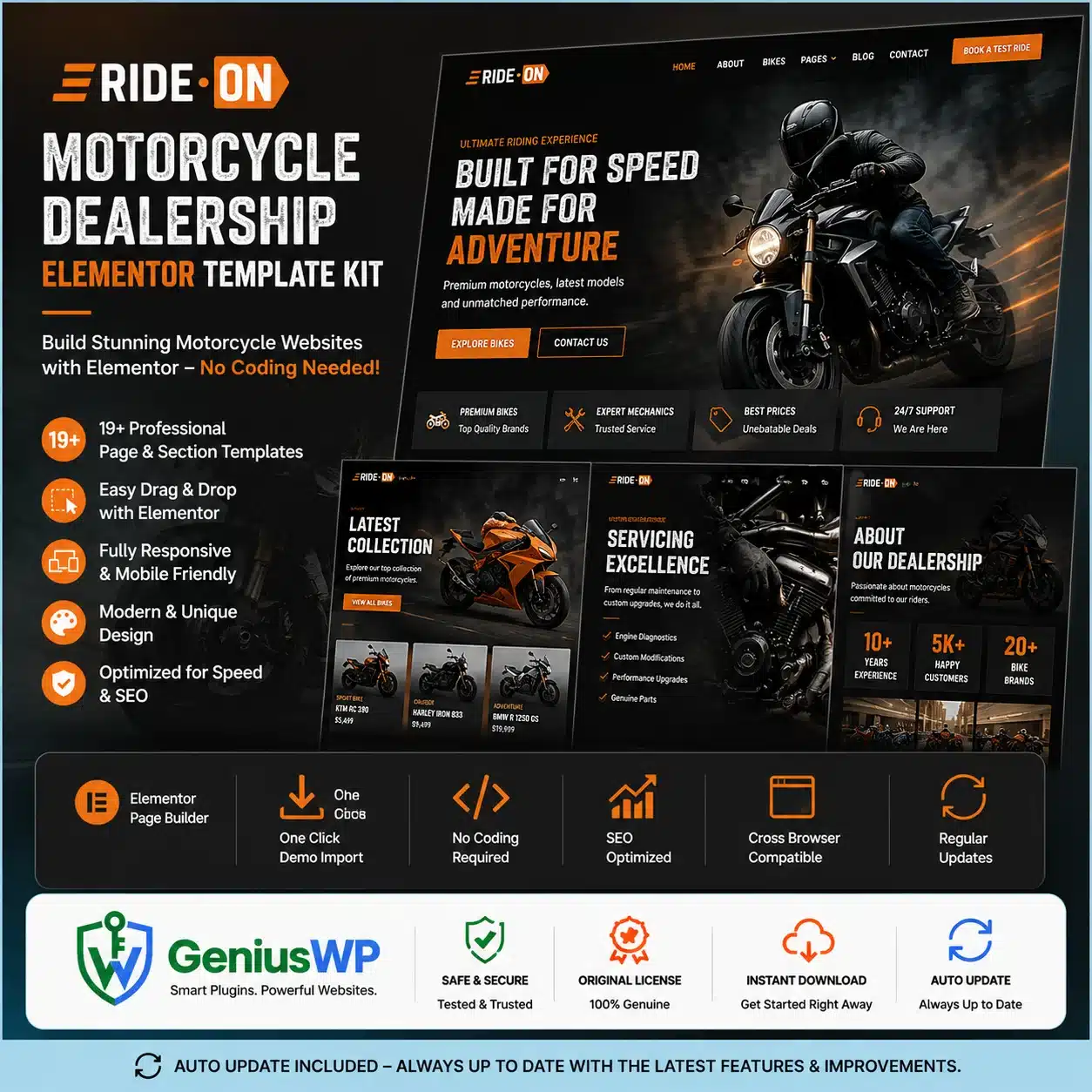 Ride ON – Motorcycle Dealership Elementor Template Kit
