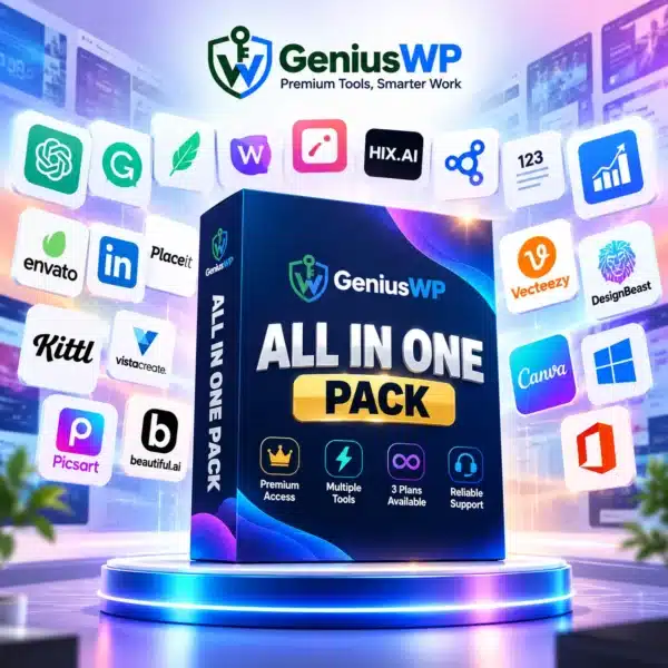 GeniusWP All In One Pack with 47+ premium tools access across SEO, AI, design and video